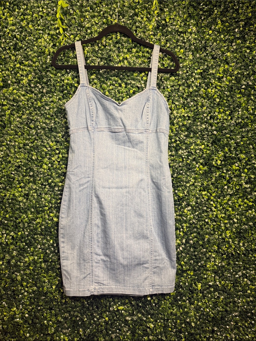Light Blue Denim Mini Dress with Sweetheart Neckline